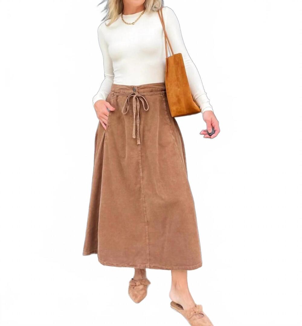NEW SADIE & SAGE women's get like this belted midi skirt in washed earth